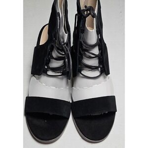 Sole Society Auburn Black Suede Lace Up Block Heel Open Toe Sandals 9.5M